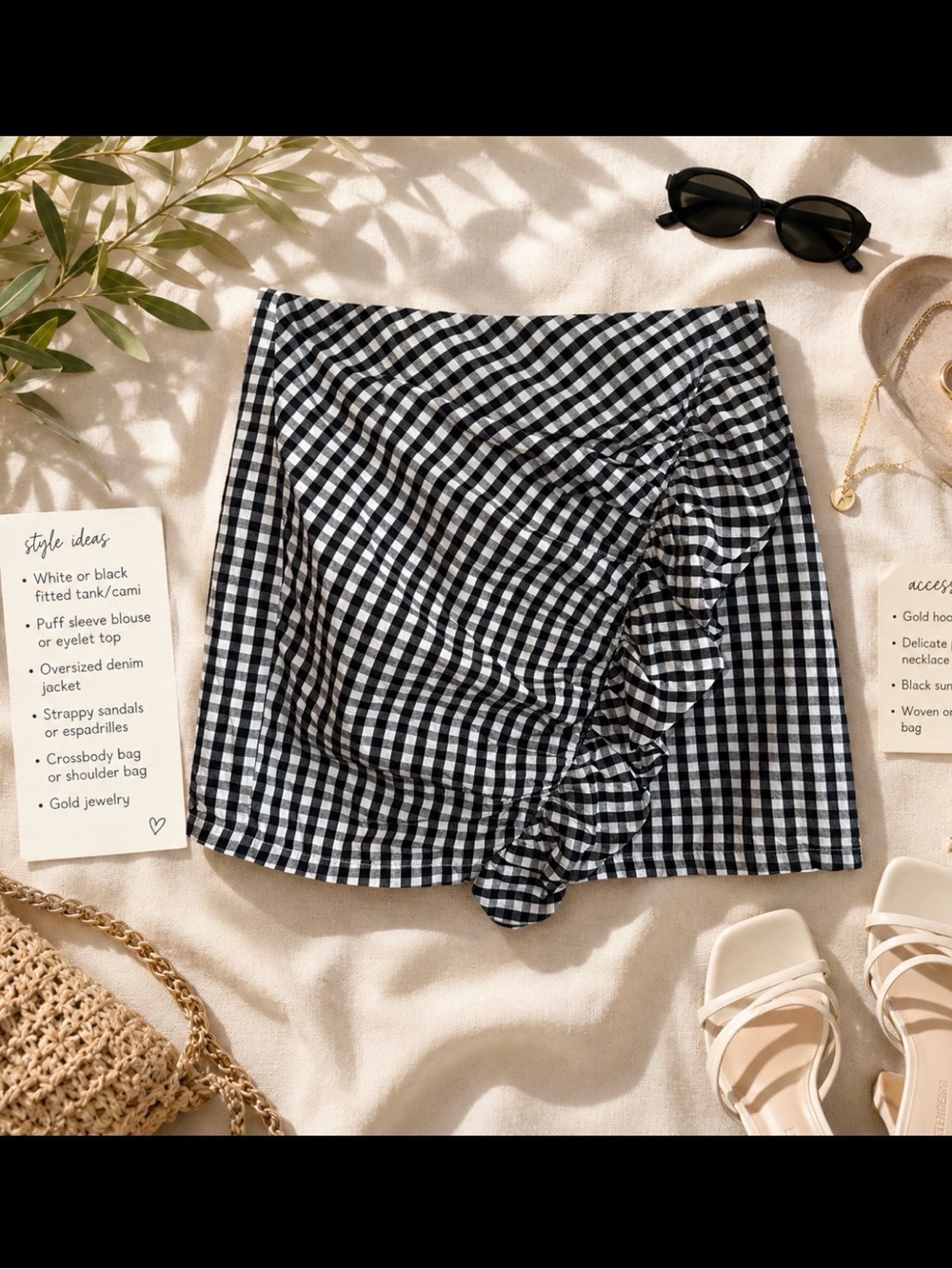 Lulus Black White Gingham Ruffle Mini Skirt Cottagecore Picnic Size M